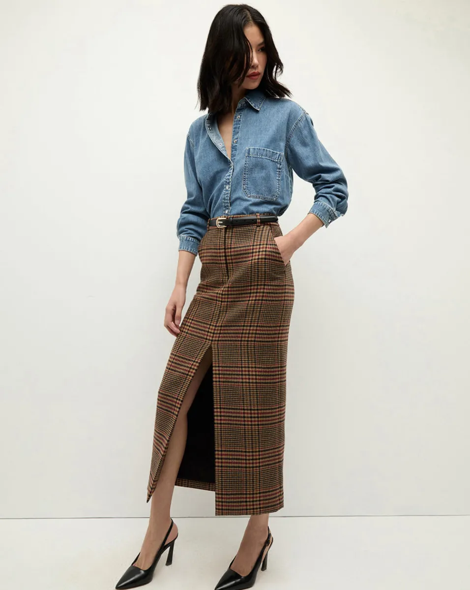 Maxine Plaid Maxi Skirt in Camel & Black>Veronica Beard New