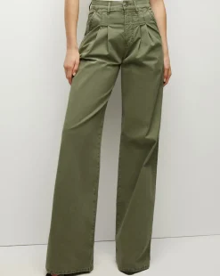 Mia Wide-Leg Pleated Pant in Stone Army>Veronica Beard
