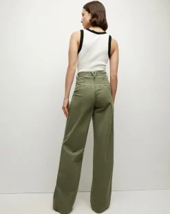 Mia Wide-Leg Pleated Pant in Stone Army><noscript><img width=