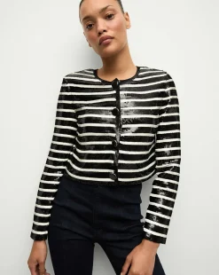 Mickey Sequin Cropped Jacket in Black/White>Veronica Beard Clearance