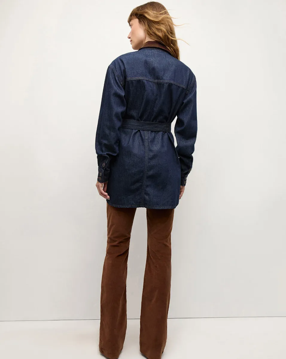 Mikaela Shacket With Cord Collar in Indigo Rinse>Veronica Beard Best