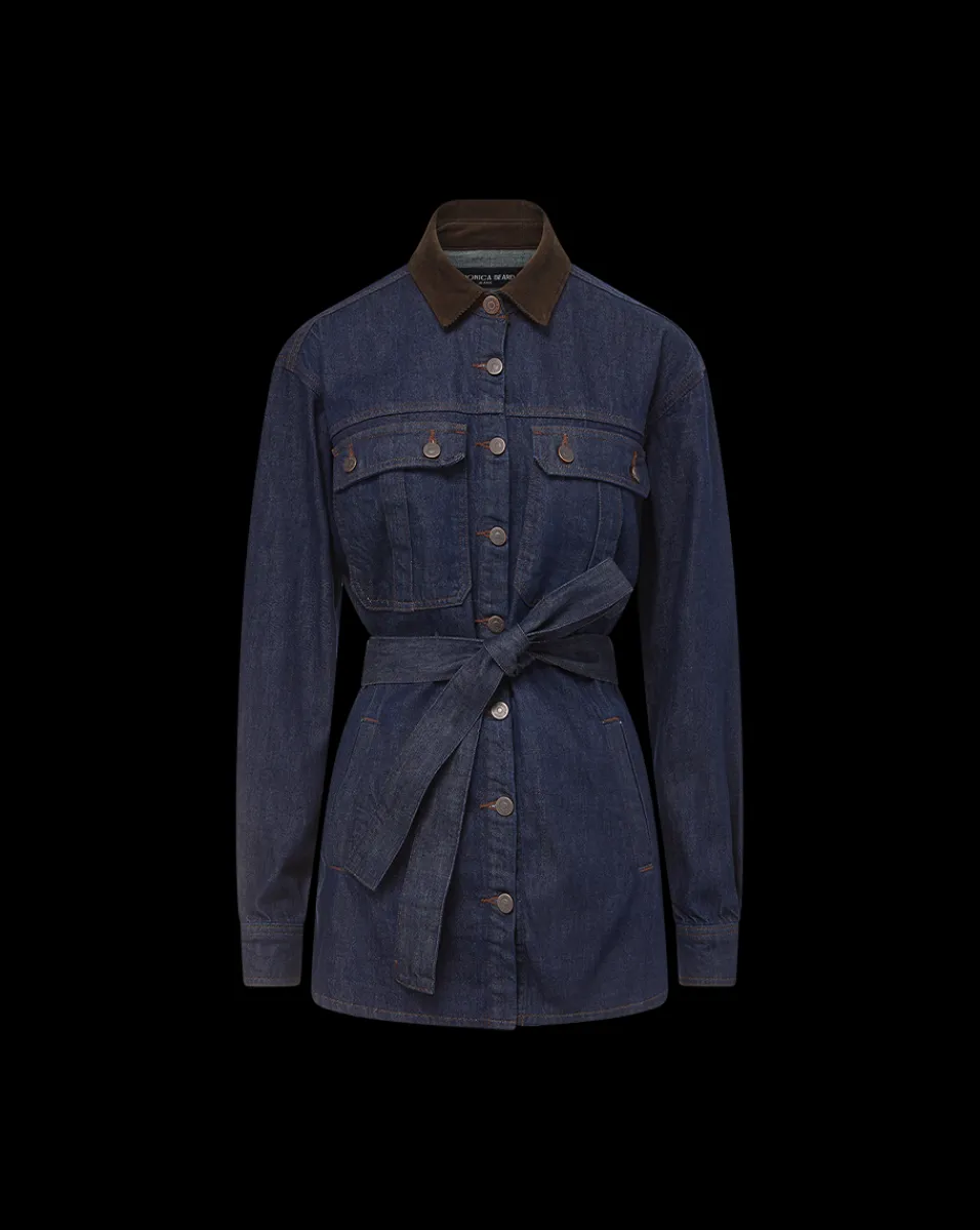 Mikaela Shacket With Cord Collar in Indigo Rinse>Veronica Beard Best
