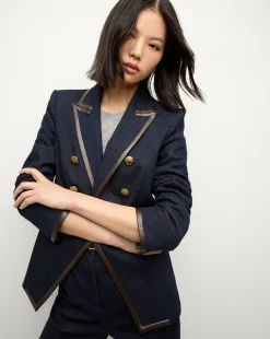 Miller Denim Blazer Dickey Jacket in Dark Wash>Veronica Beard Clearance