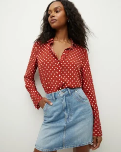 Monique Polka-Dot Top in Brick Red/Ecru><noscript><img width=