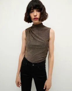 Mylie Sleeveless Top in Gold | High Neck Top>Veronica Beard New