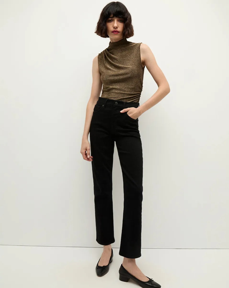 Mylie Sleeveless Top in Gold | High Neck Top>Veronica Beard New