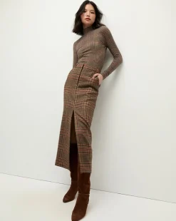 Nate Plaid Turtleneck Top in Camel & Black>Veronica Beard Outlet