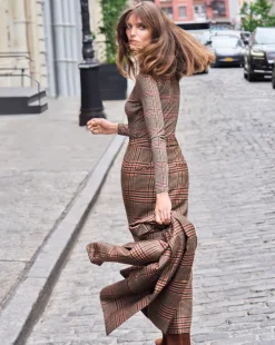 Nate Plaid Turtleneck Top in Camel & Black><noscript><img width=