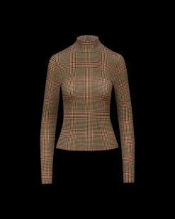 Nate Plaid Turtleneck Top in Camel & Black><noscript><img width=