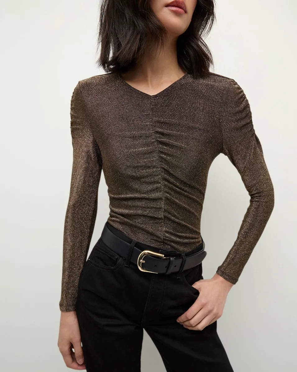 Neeta Ruched Long Sleeve Top in Gold>Veronica Beard Outlet
