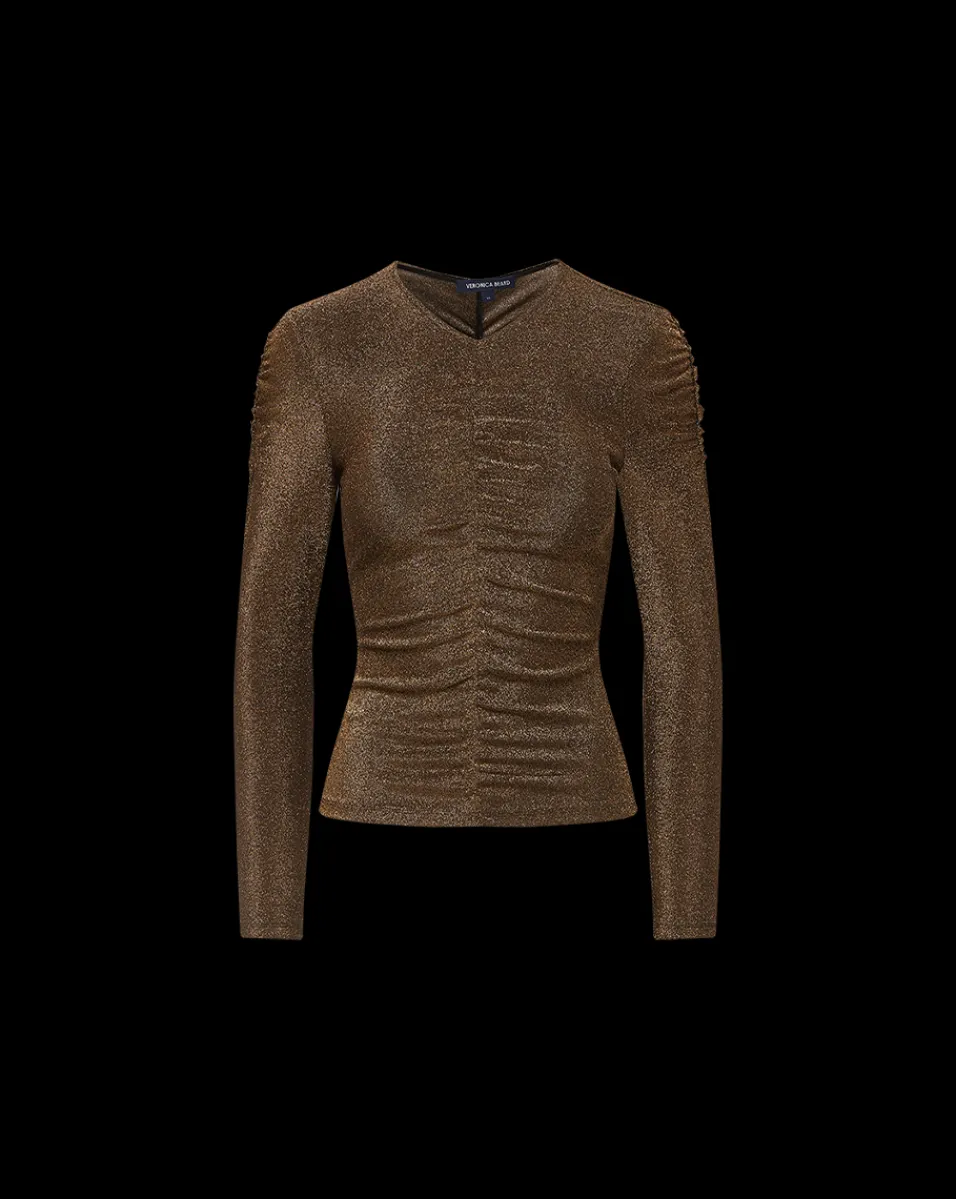 Neeta Ruched Long Sleeve Top in Gold>Veronica Beard Outlet