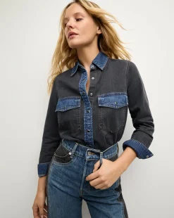 Noah Shirt Colorblock in Blue Star Colorblock>Veronica Beard Online