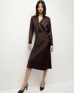 Otis Silk Dress in Dark Chocolate>Veronica Beard Outlet