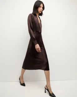 Otis Silk Dress in Dark Chocolate><noscript><img width=