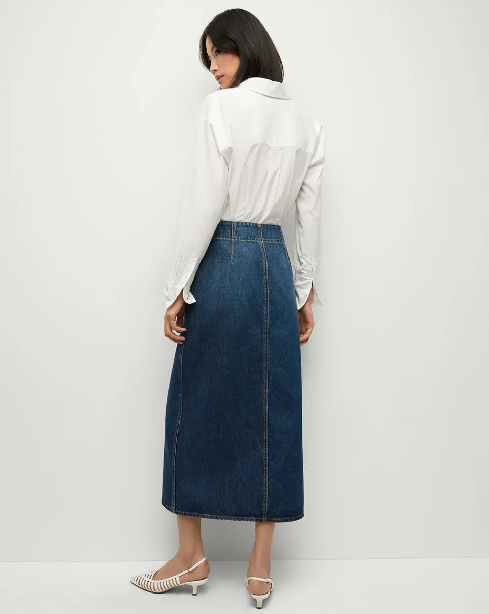 Patricia Denim Maxi Skirt in Blue Denim>Veronica Beard