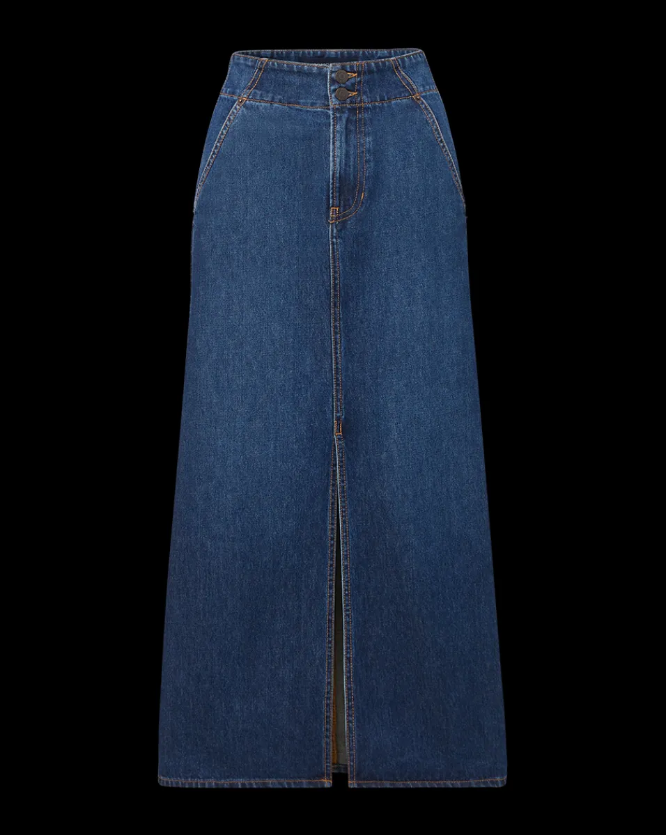 Patricia Denim Maxi Skirt in Blue Denim>Veronica Beard