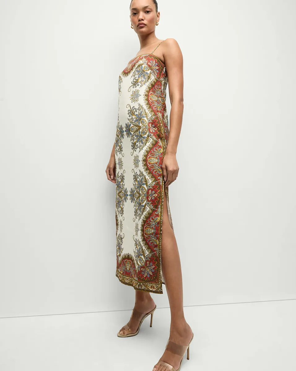 Petra Linen Maxi Dress in Cream & Red>Veronica Beard Best