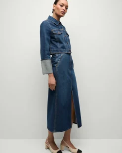 Phila Cropped Denim Jacket in Blue Denim><noscript><img width=