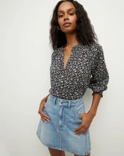 Pienza Floral Top in Navy Multi>Veronica Beard