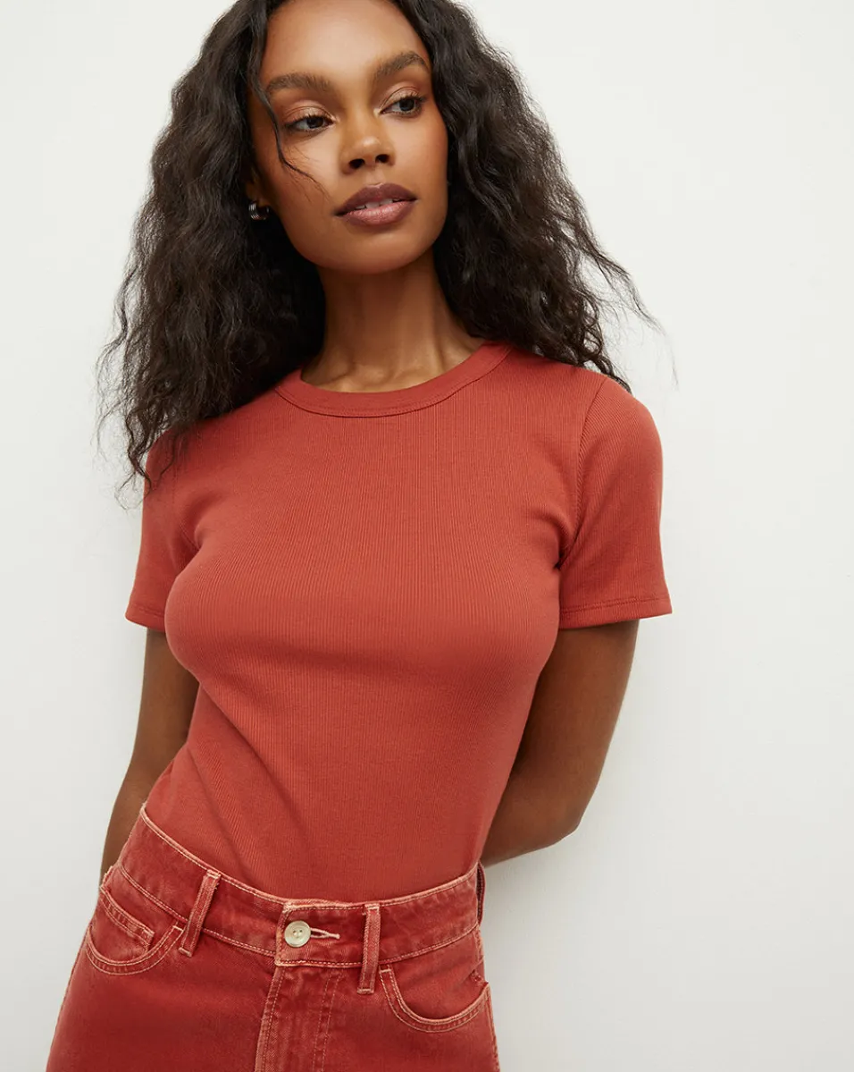 Pruitt Ribbed Tee in Brick Red>Veronica Beard Discount