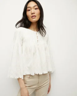 Quimby Bell-Sleeve Cotton Peplum Top>Veronica Beard Clearance