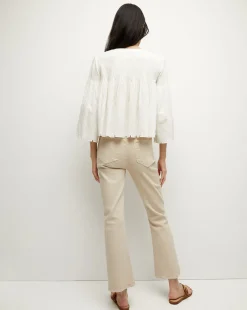 Quimby Bell-Sleeve Cotton Peplum Top><noscript><img width=