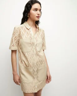 Rafaela Cotton Eyelet Shirtdress in Stone Khaki><noscript><img width=