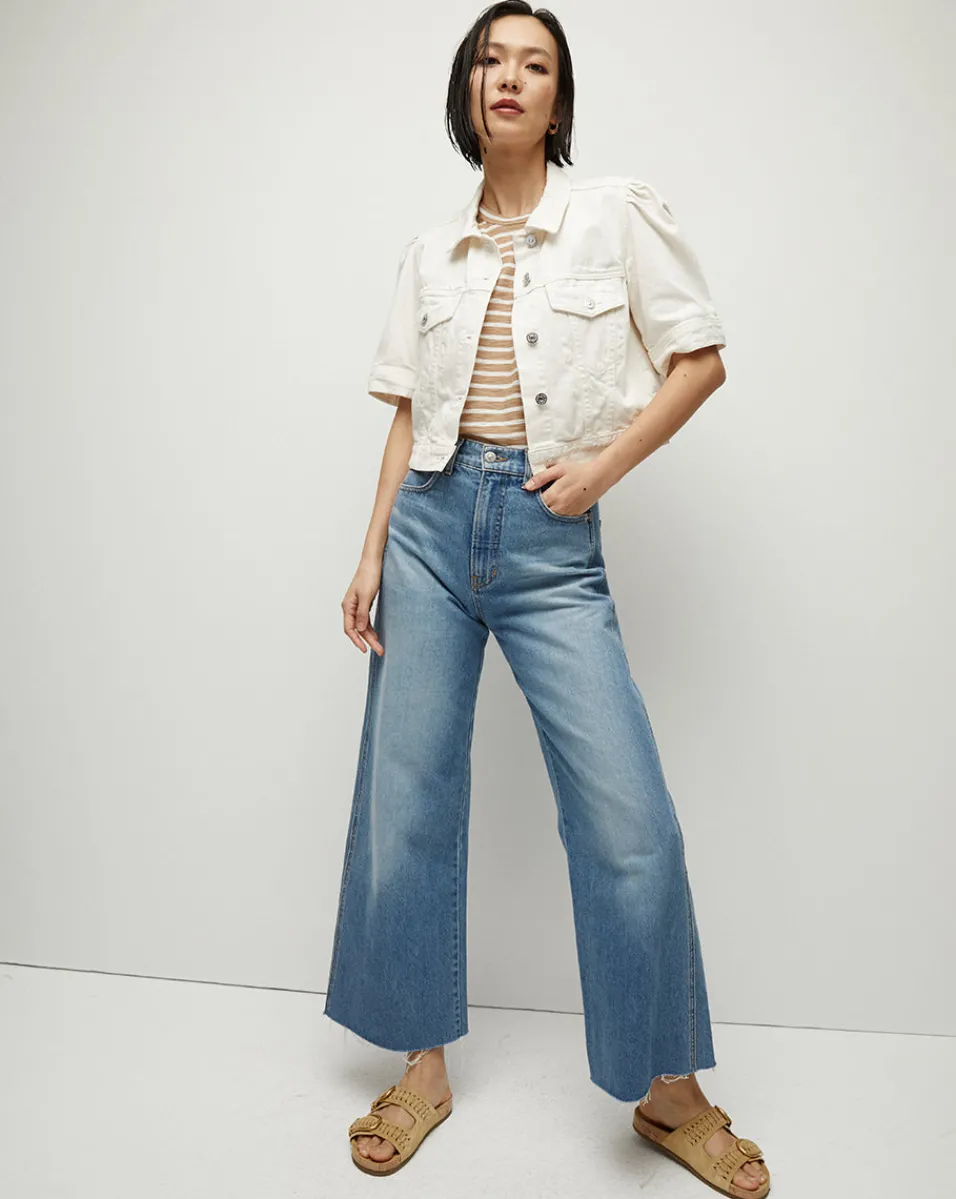 Raina Short-Sleeved Denim Jacket in>Veronica Beard Online