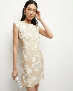 Rosedale Stretch-Linen Dress in Stone Khaki/Off-White>Veronica Beard Online