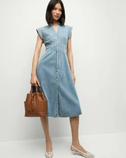 Ruben Denim Dress in Pebble Stone>Veronica Beard Outlet