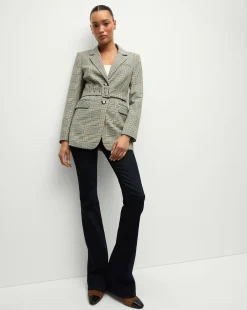 Ryanne Belted Plaid Dickey Jacket in Ecru/Green Multi>Veronica Beard Hot