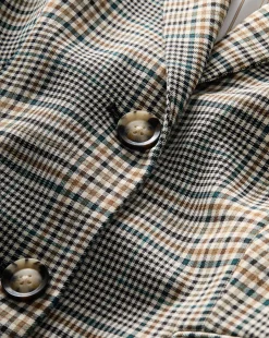 Ryanne Belted Plaid Dickey Jacket in Ecru/Green Multi><noscript><img width=