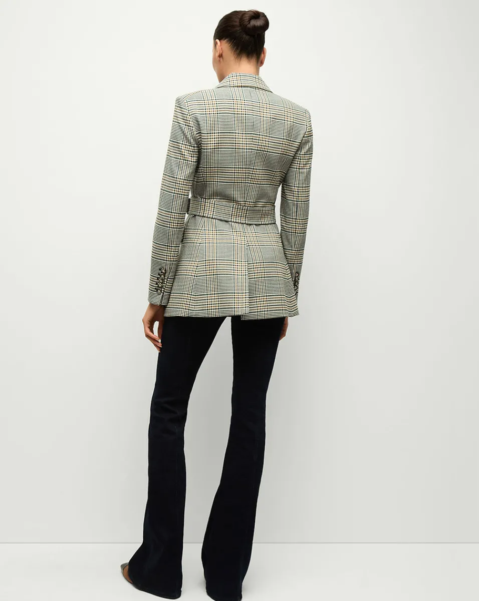 Ryanne Belted Plaid Dickey Jacket in Ecru/Green Multi>Veronica Beard Hot