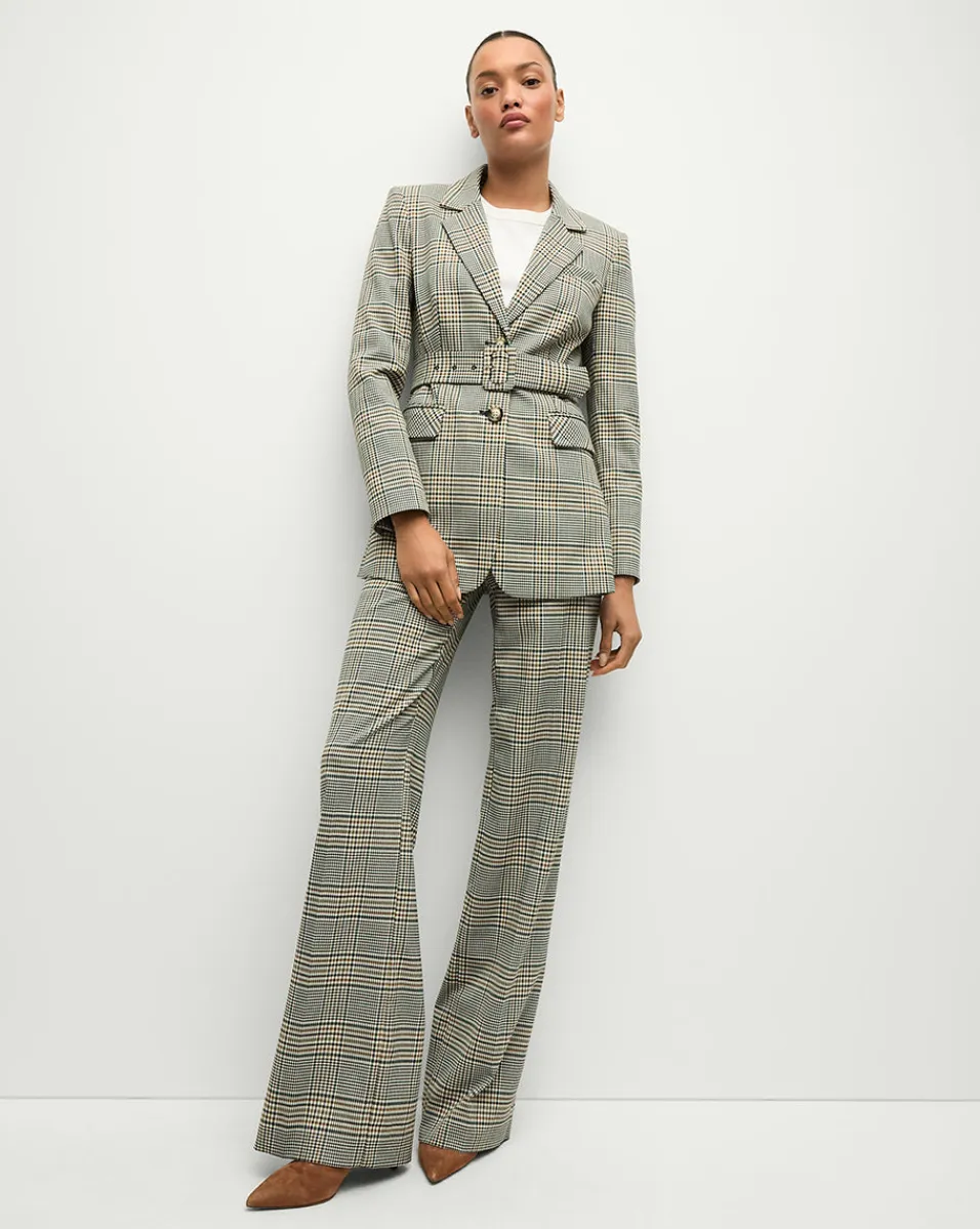 Ryanne Belted Plaid Dickey Jacket in Ecru/Green Multi>Veronica Beard Hot