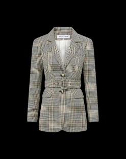 Ryanne Belted Plaid Dickey Jacket in Ecru/Green Multi><noscript><img width=