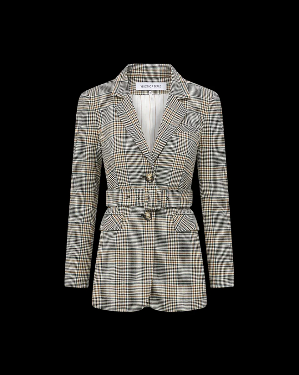 Ryanne Belted Plaid Dickey Jacket in Ecru/Green Multi>Veronica Beard Hot