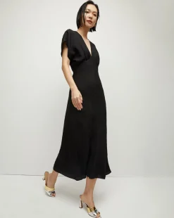 Seymour Short-Sleeve Silk Midi Dress><noscript><img width=