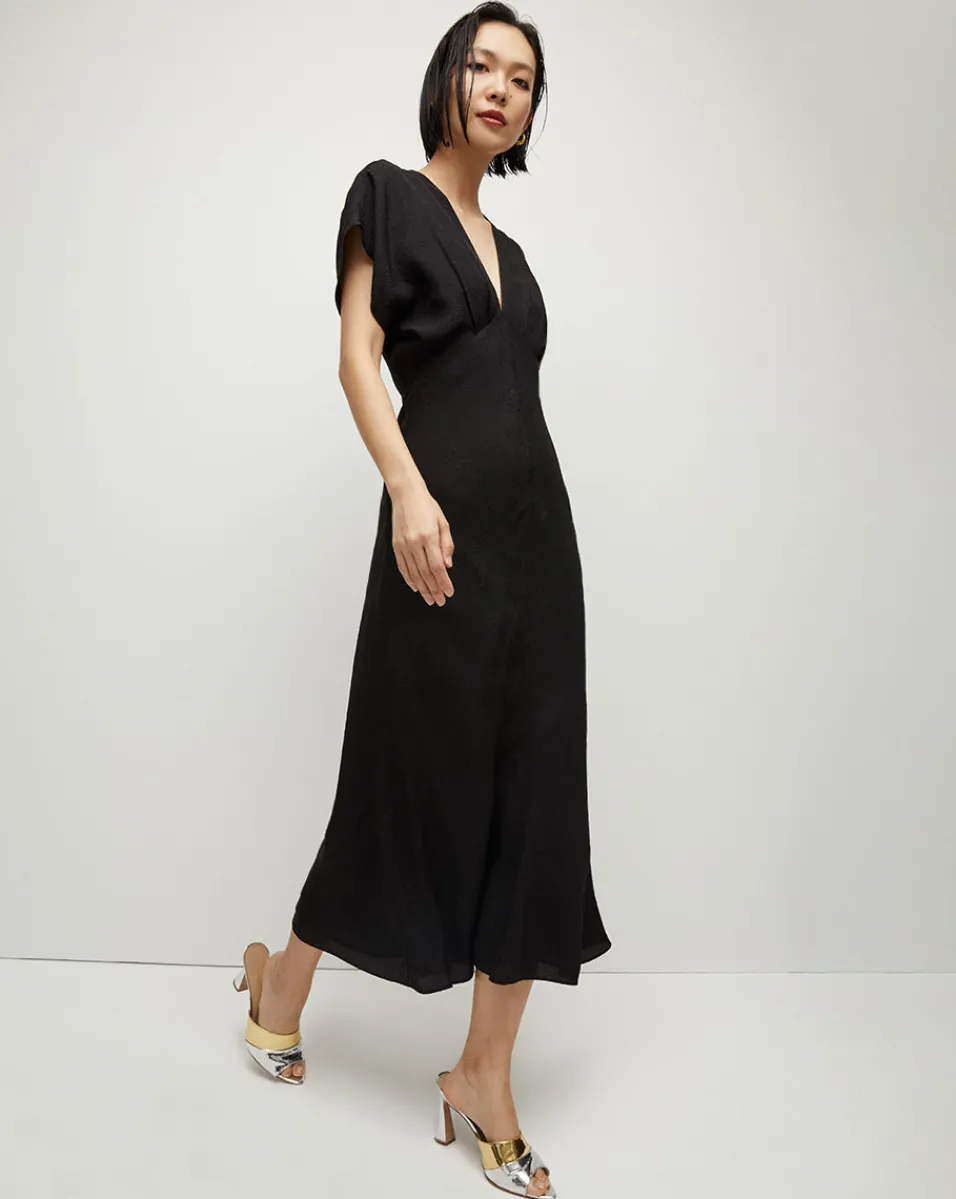Seymour Short-Sleeve Silk Midi Dress>Veronica Beard Sale