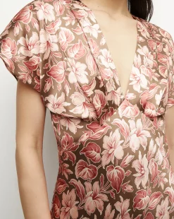 Seymour Stretch-Silk Dress in Deep Ochre Multi><noscript><img width=