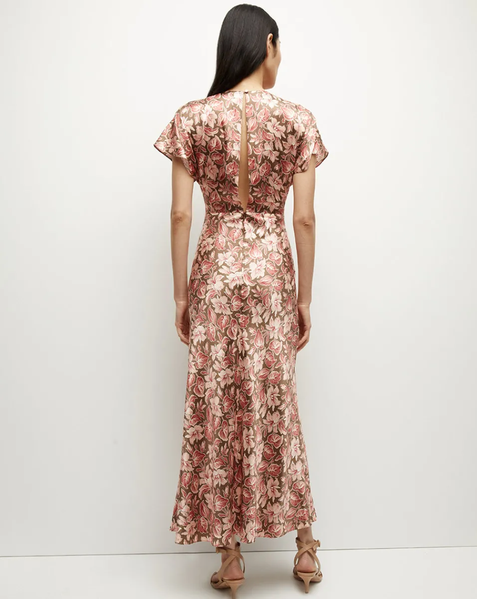 Seymour Stretch-Silk Dress in Deep Ochre Multi>Veronica Beard Sale