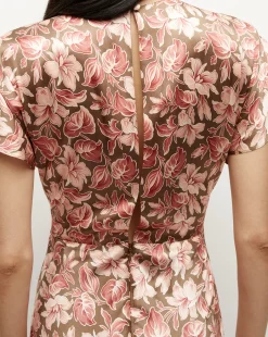 Seymour Stretch-Silk Dress in Deep Ochre Multi><noscript><img width=