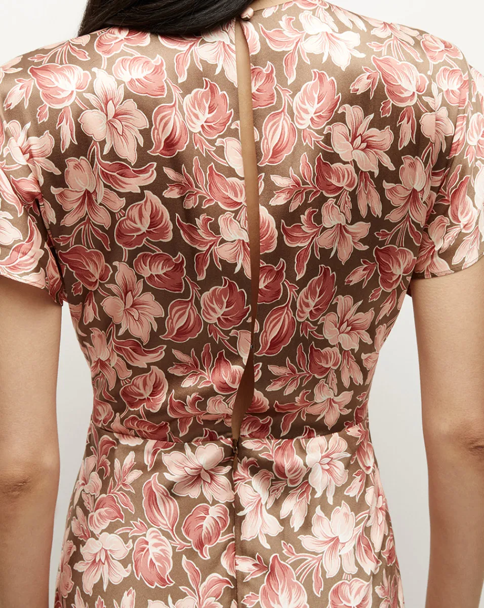 Seymour Stretch-Silk Dress in Deep Ochre Multi>Veronica Beard Sale