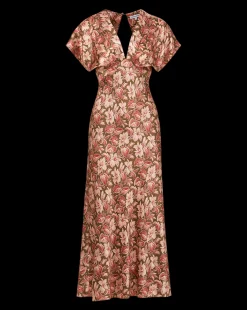 Seymour Stretch-Silk Dress in Deep Ochre Multi><noscript><img width=