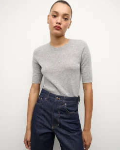 Shana Short Sleeve Cashmere Sweater in Heather Grey>Veronica Beard Best