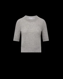 Shana Short Sleeve Cashmere Sweater in Heather Grey><noscript><img width=