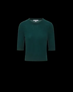 Shana Short Sleeve Cashmere Sweater in Dark Green><noscript><img width=