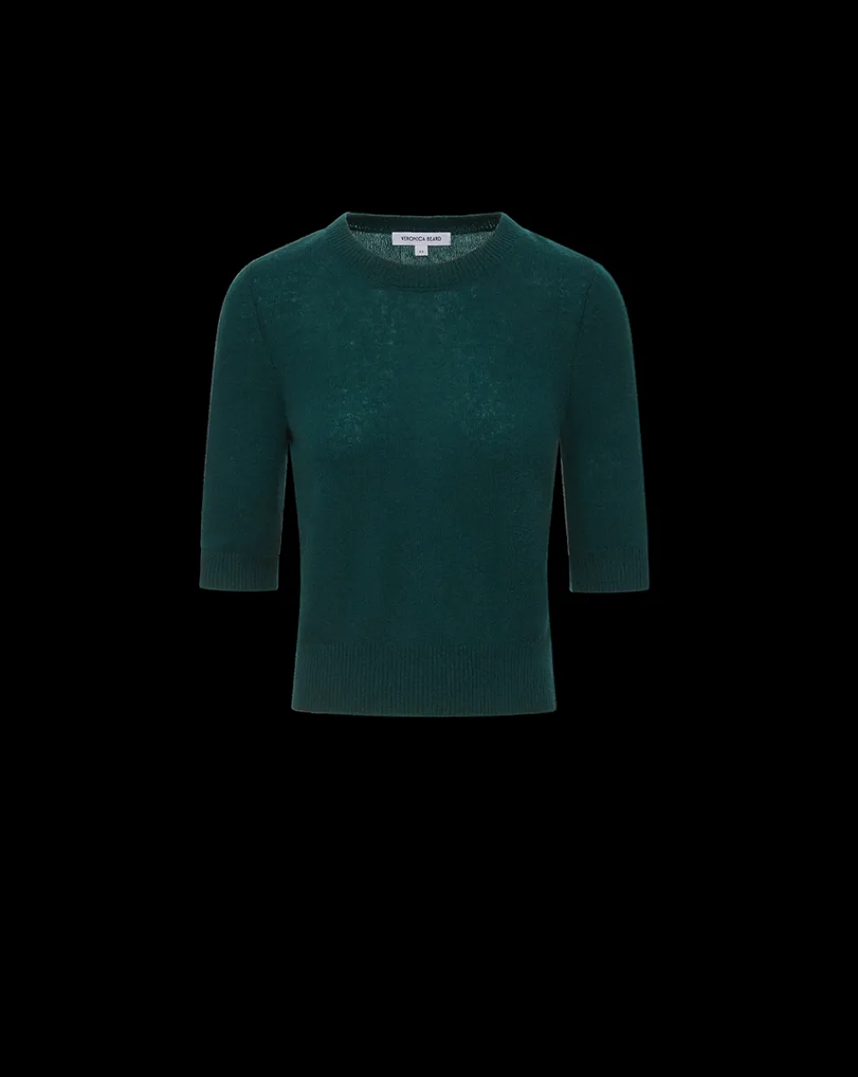 Shana Short Sleeve Cashmere Sweater in Dark Green>Veronica Beard Hot