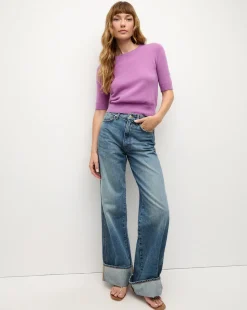 Shana Short Sleeve Cashmere Sweater in Lilac>Veronica Beard New