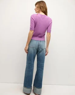 Shana Short Sleeve Cashmere Sweater in Lilac><noscript><img width=