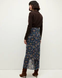 Sira Long Ruched Silk Skirt in Blue-Stone-Multi><noscript><img width=